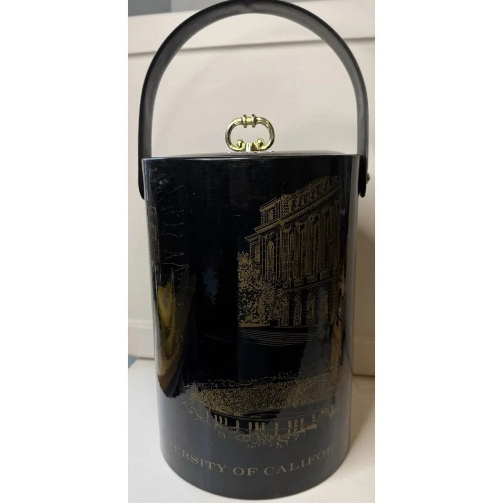 Vintage University of California UC Berkeley Ice Bucket Black Gold MCM Barware